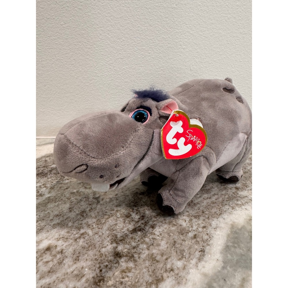 Ty Beanie Babies Disney The Lion Guard Beshte Hippo Plush Grey Sparkle 41196 NWT